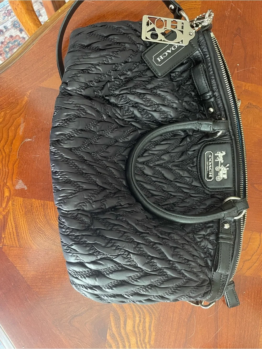Coach Black Quilted Nylon Satchel with Silver Hardware - 70th anniversary